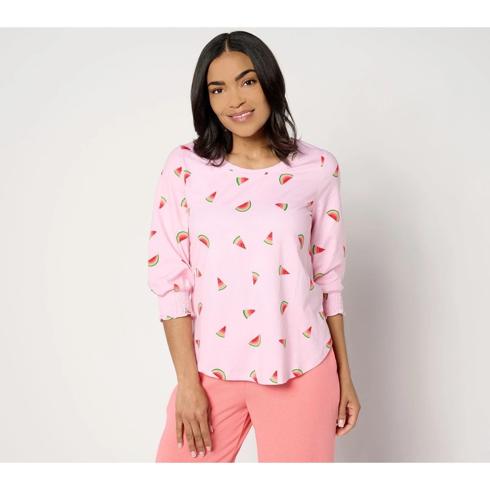 Cuddl‎ Duds Cottonwear + "Pick of the Day" Smocked Top Pink Watermelon 3X